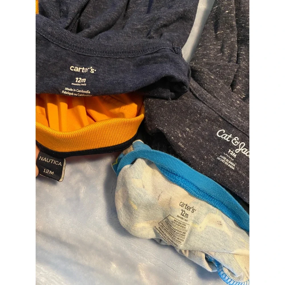 Baby Boy 12M Shirt Bundle Carters Nautica Cat & Jack 4pc Set Orange Blue Grey
